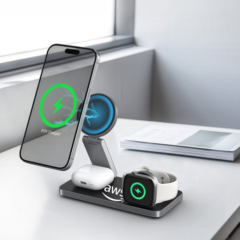 AWS 15W 3n1 Magnetic Wireless Charging Station